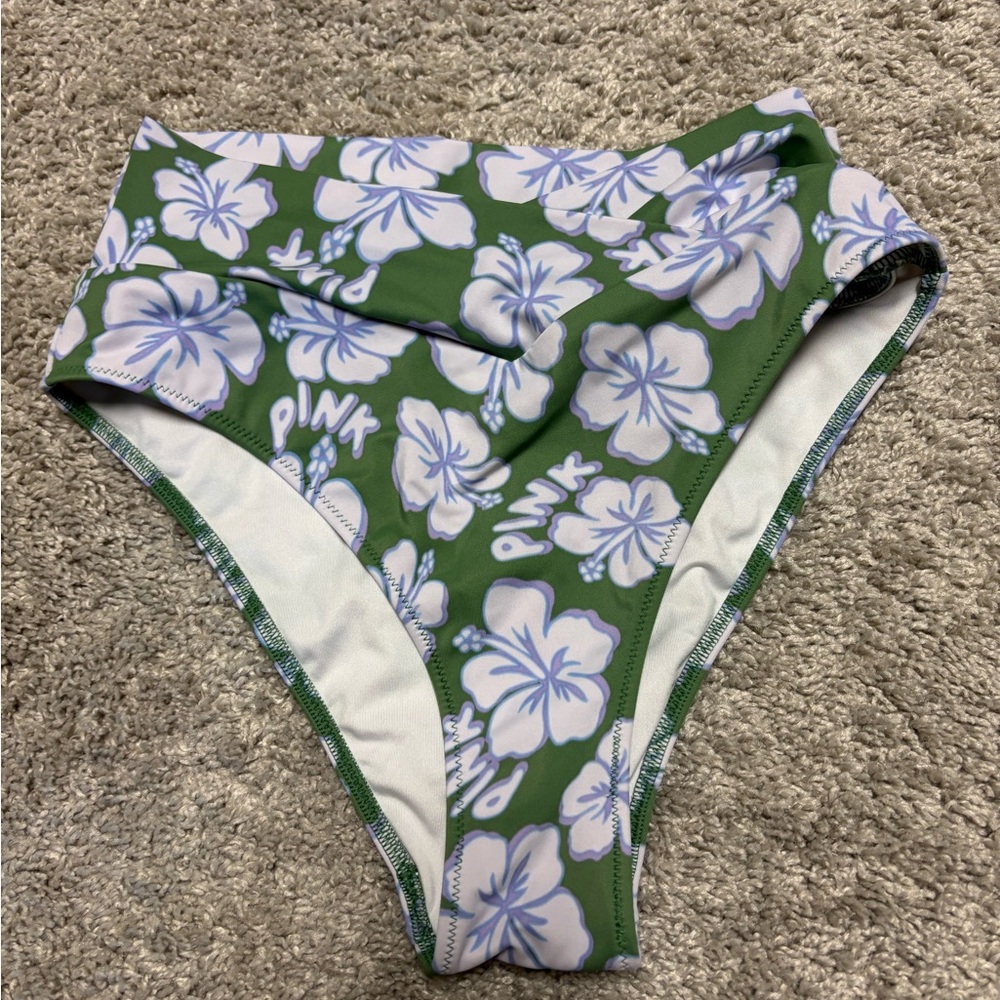 Victoria’s Secret Pink- Green Floral High-Waisted Bikini Bottom